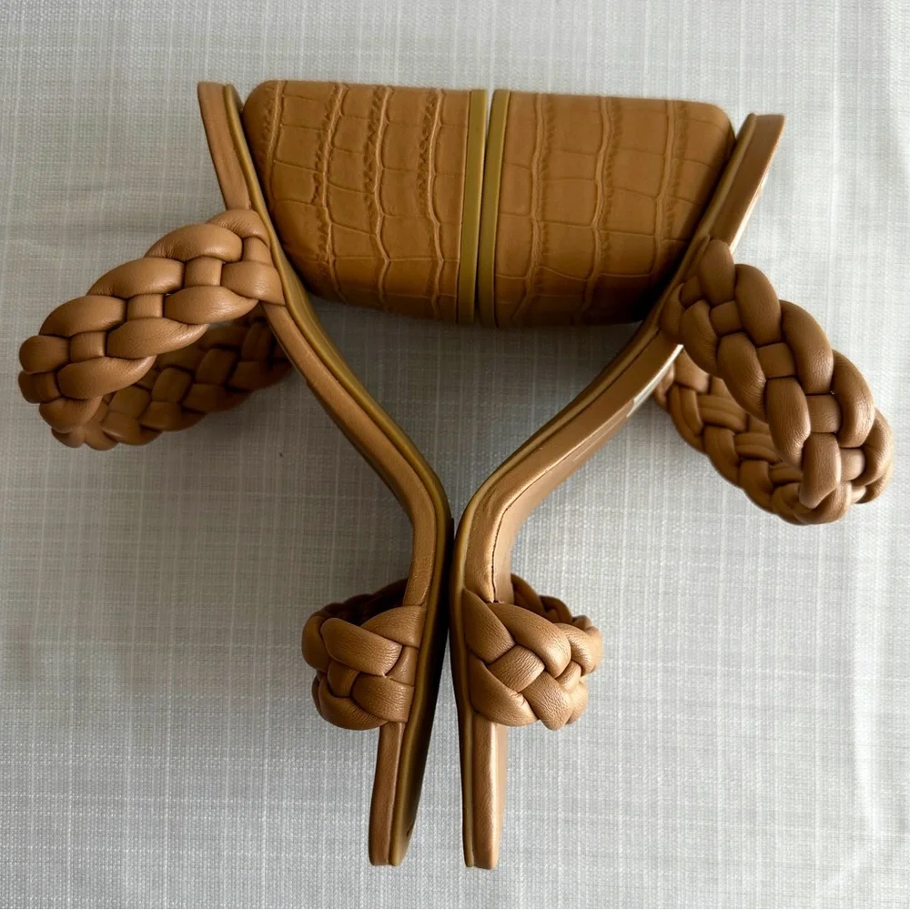 Dolce Vita Shoes Paily Braided Block Heel  Sandals Tan Size 7.5